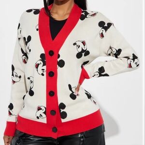 Fashion Nova Women's Mickey Mouse Cardigan - Red & White